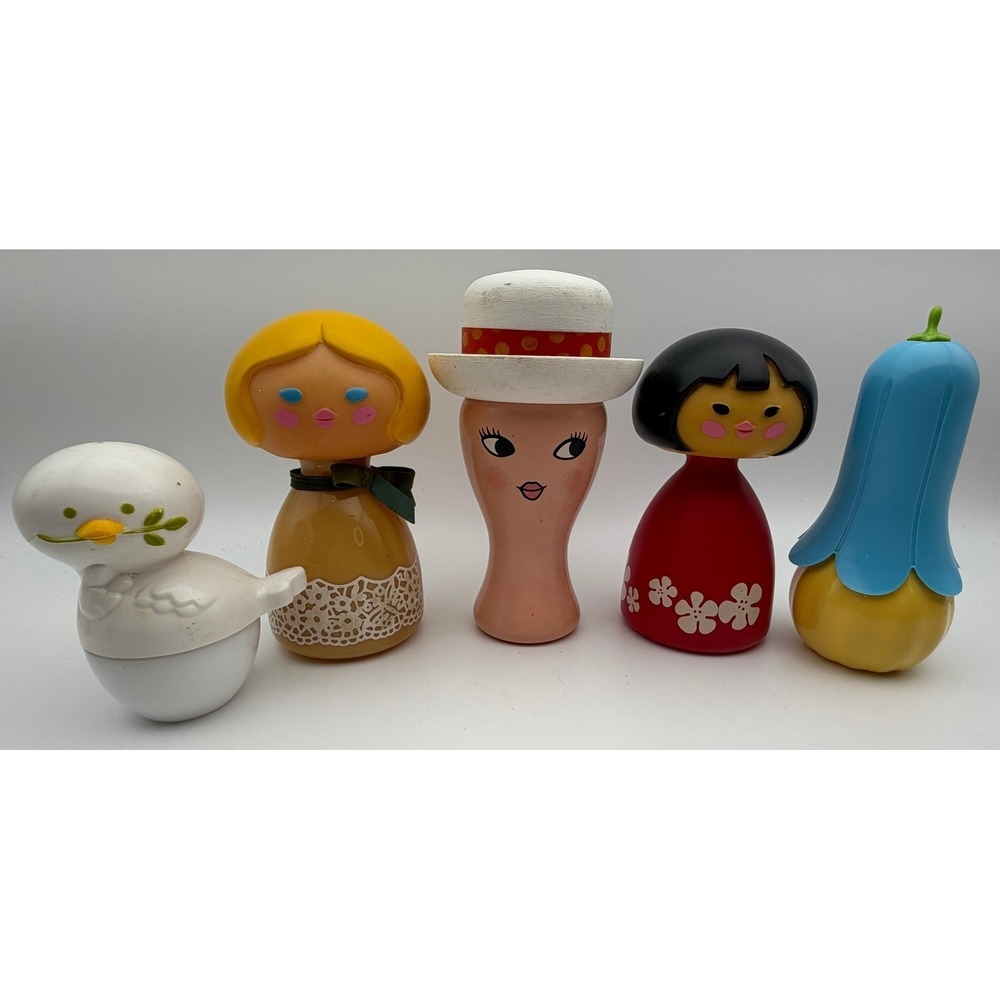 Vintage Avon Perfume Bottles Lot Bird Kokeshi Girl Flower Novelty Containers